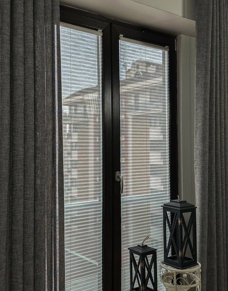 Natural Serisi Gri Çizgili Tül Perde