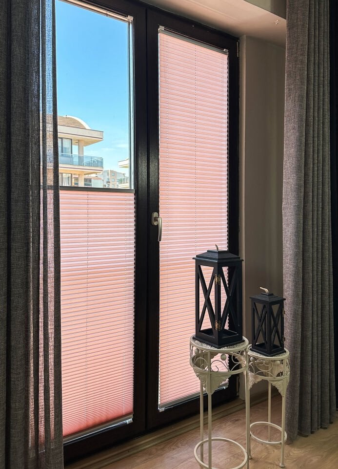 Perla Serisi Pudra Pembe Plise Perde